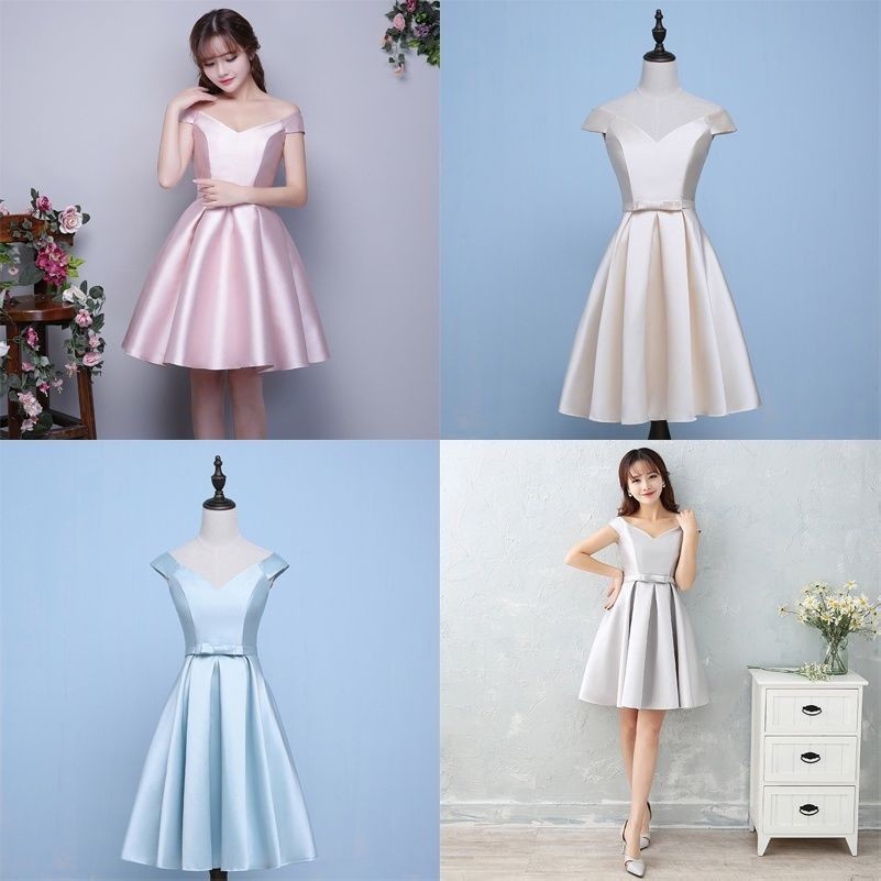 Womens Satin Bridesmaid Wedding Thigh Length V Neck Dress Cocktail Party Tunic