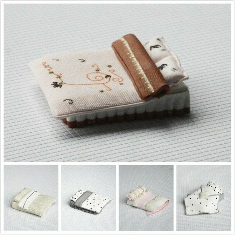 1x Puppenhaus Doppelbett 1:25 Miniatur-Möbel Schlafzimmer Dekor Modell Modern