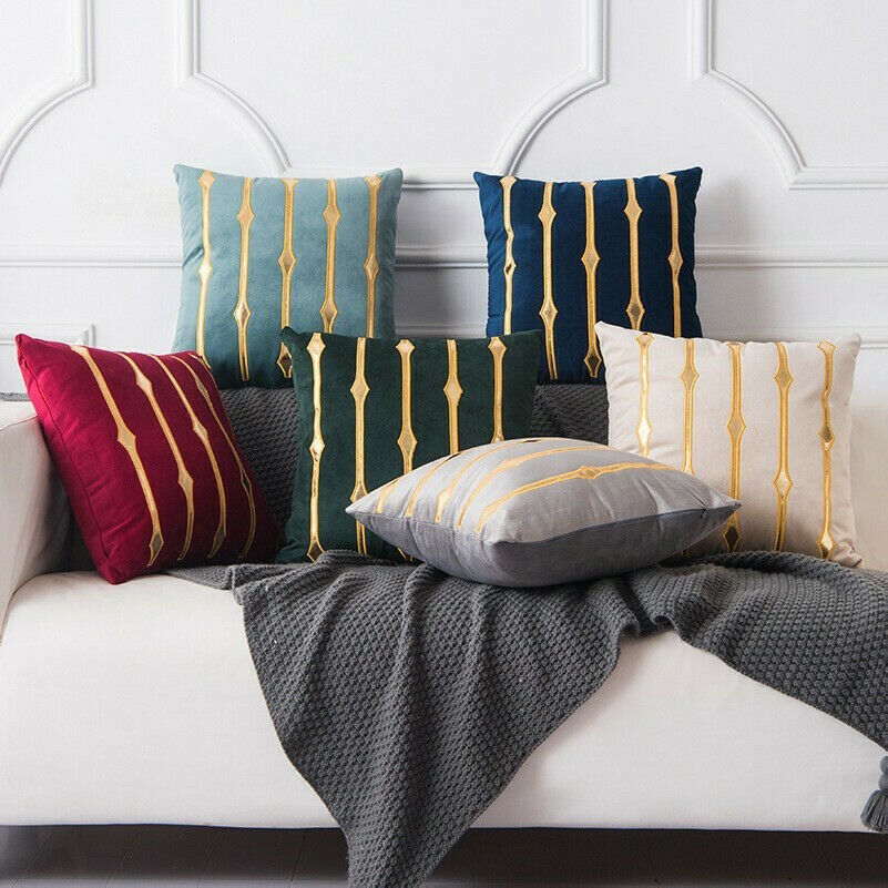 2pcs Überwurf Sofa Kissenbezug Abdeckung Kissen samt Velours Gestreift Wohndeko