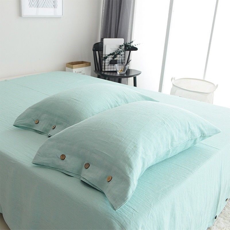 Pillowcase 100% Pure Natural Linen Cover Pillow Flax Cambric Cushion Button