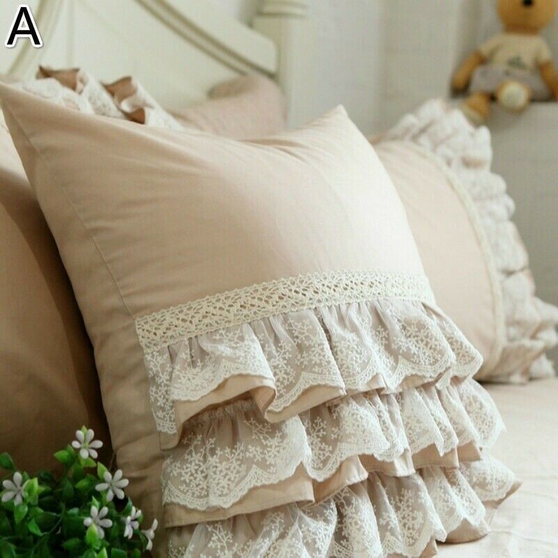 Cushion Cover Throw Pillow Case Ruffle Lace Country Floral Sofa Bed Home Decor