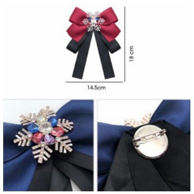 Women's Bow Tie Satin Snowflake Crystal Pin Necktie Party Show Accessory Vintage