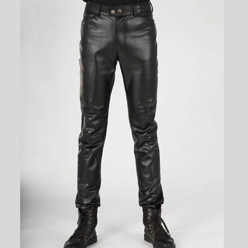 Uomo Similpelle Motociclista Pantaloni Casual Slim Punk Rock Pantaloni