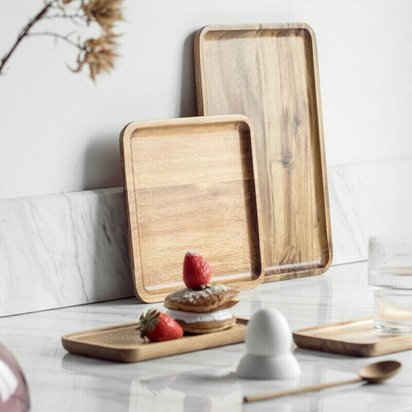 Akazie Holz Tee Serviertablett Rechteckig Haushalt Essen Ablagetisch Platte