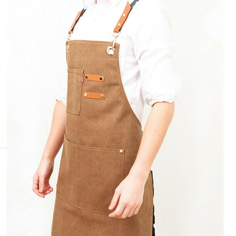 Unisexe Toile Jeans Tablier Chef Cuisine Cuisson Travail Poche Solide Mode
