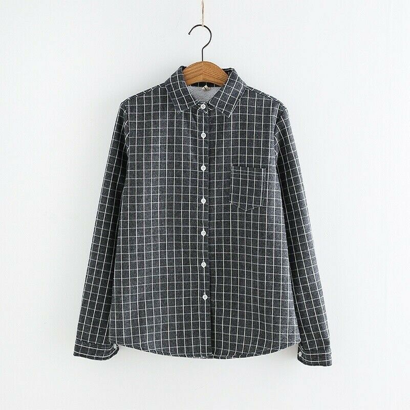 Femme à Carreaux Écossais Chemise Coton Doublure Polaire Chemisier Veste Chaud