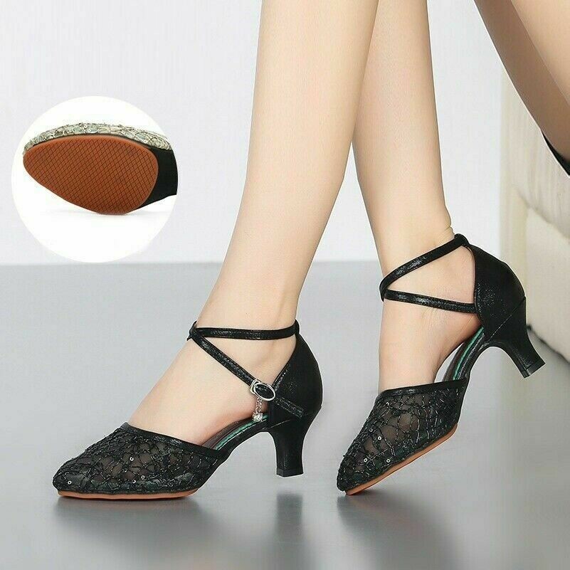 Damen Latein Tanzschuhe Walzer Ballsaal Rumba Pailletten Quasten Strass