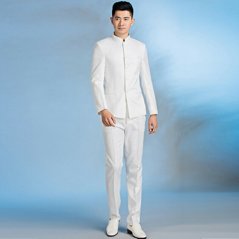 Men Suit Mandarin Grandad Collar Chinese Asian Dinner Jacket Pants Zhongshan SPW