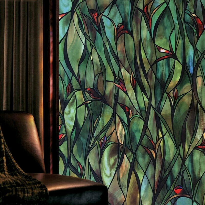 3D Orchid Stained Window Films Static Cling Glass Sticker Privacy Home Decor