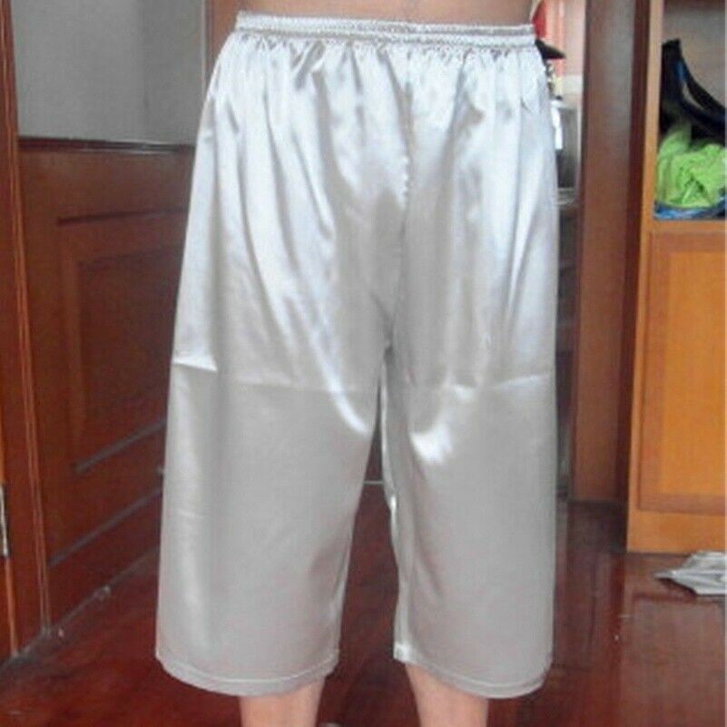 Men Satin Silk Capri Pants Pajamas Shorts Pyjama Trousers Loose Casual Nightwear