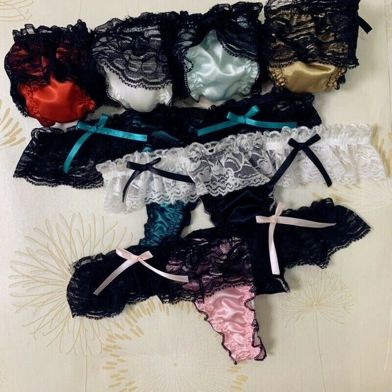 2pcs Satin Spitze Tanga Slip Unterwäsche Schlüpfer T-Rücken Slip Lingerie Sexy