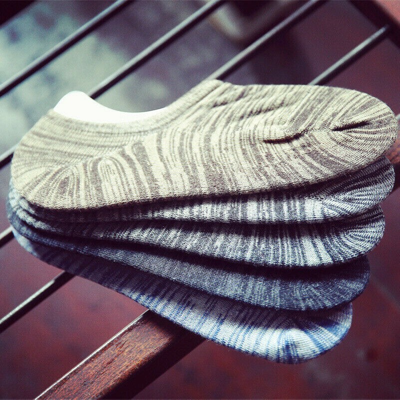5pairs Men Ankle Boat Socks Cotton Low Cut Invisible Stripe Stretch Soft