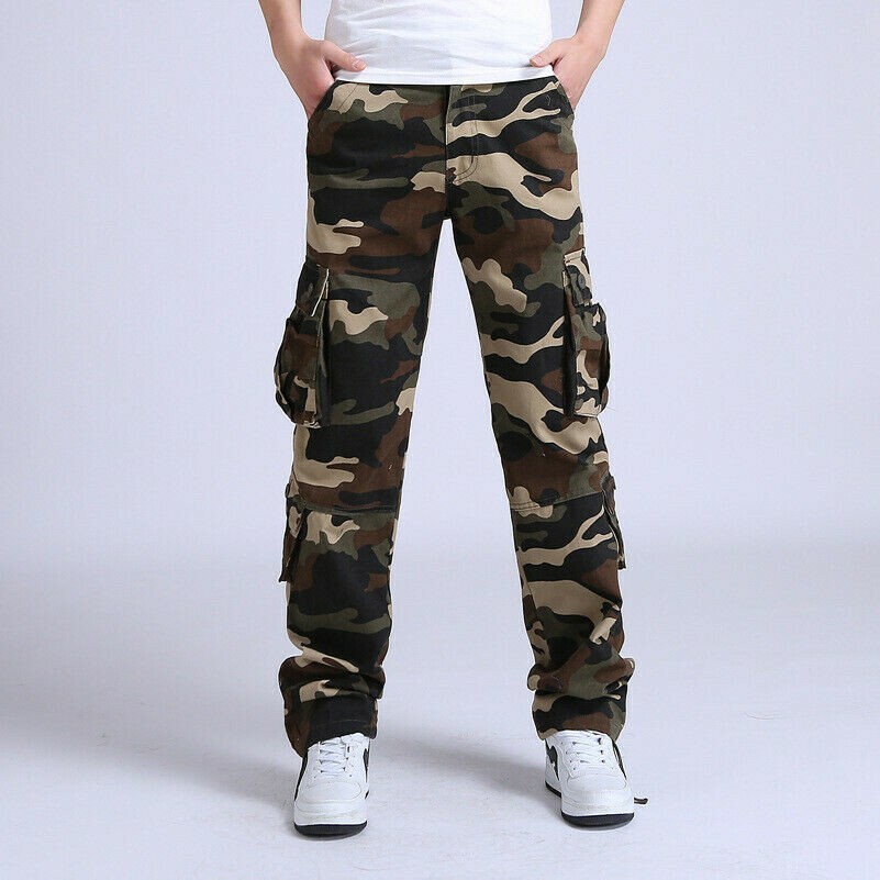 Camouflage Homme Pantalon Cargo Droit Jambe Pantalon Militaire Bras Multi Poche
