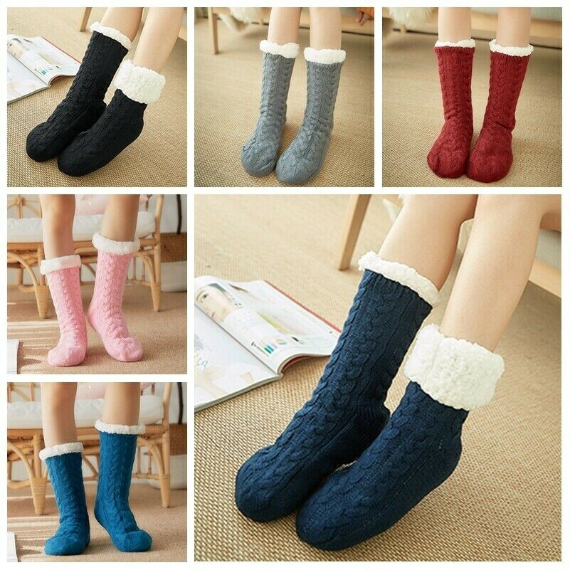 1 Pair Women Thermal Thick Socks Sherpa Lining Fleece Winter Home Non-Slip Pink