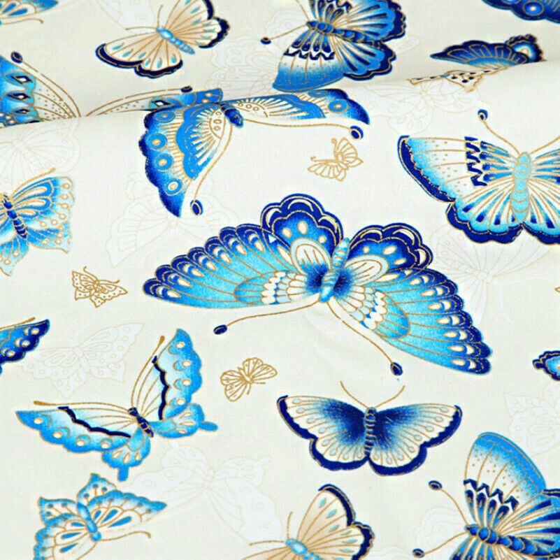 Butterfly Printed Cotton Fabric Japanese Cloth DIY Craft Material By Meter