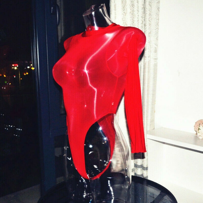 Frauen Sexy Geölt Glänzend Durchsichtig Body Strampler Top Erotische Dessous