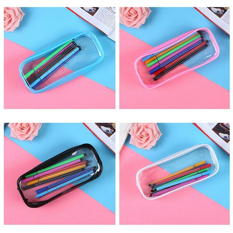 Transparent Crayon Étui Maquillage Pochette Sac avec Fermeture Papeterie Storage