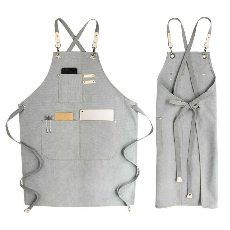 Unisex Tela Grembiule Tasche Capocuoco Cameriere Pittore Lavoro Operai Uniforme