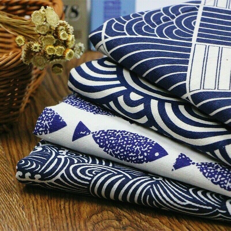 Oriental Fabric Linen Cotton Floral Print Curtain Table Cloth DIY Material