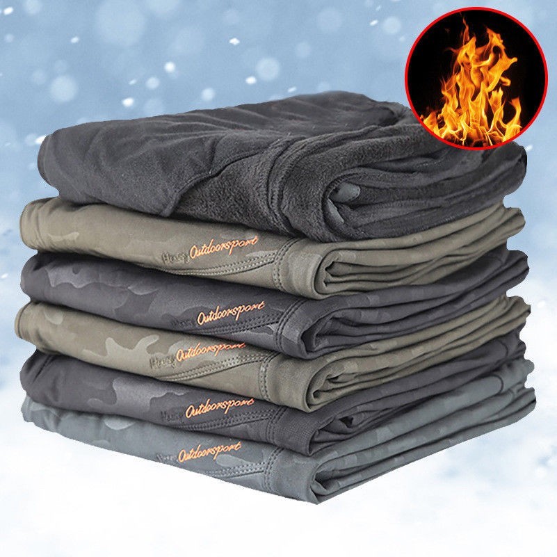 Uomo Pile Mimetico Pantaloni Outdoor Imbottito Soft Shell Caldo Antivento