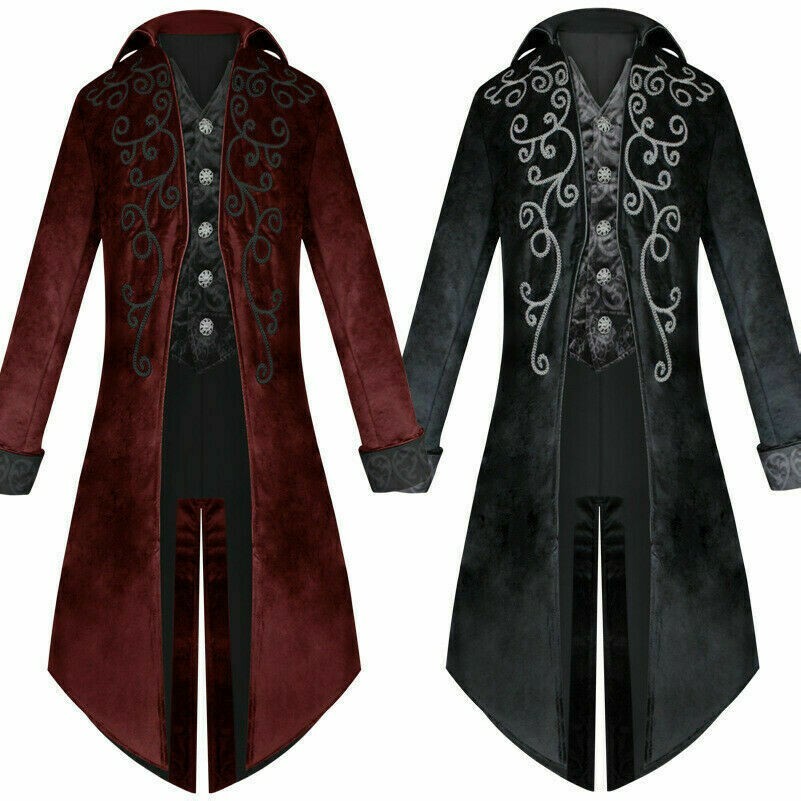 Herren Smoking Retro Mittelalter Kostüm Frack Blazer Lang Punk Gothic Jacke