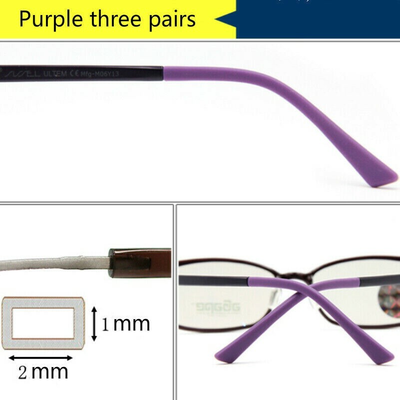 3 Pairs Silicone Temple Tips Anti-Slip Eyeglass Flat Ear Tubes Replacement