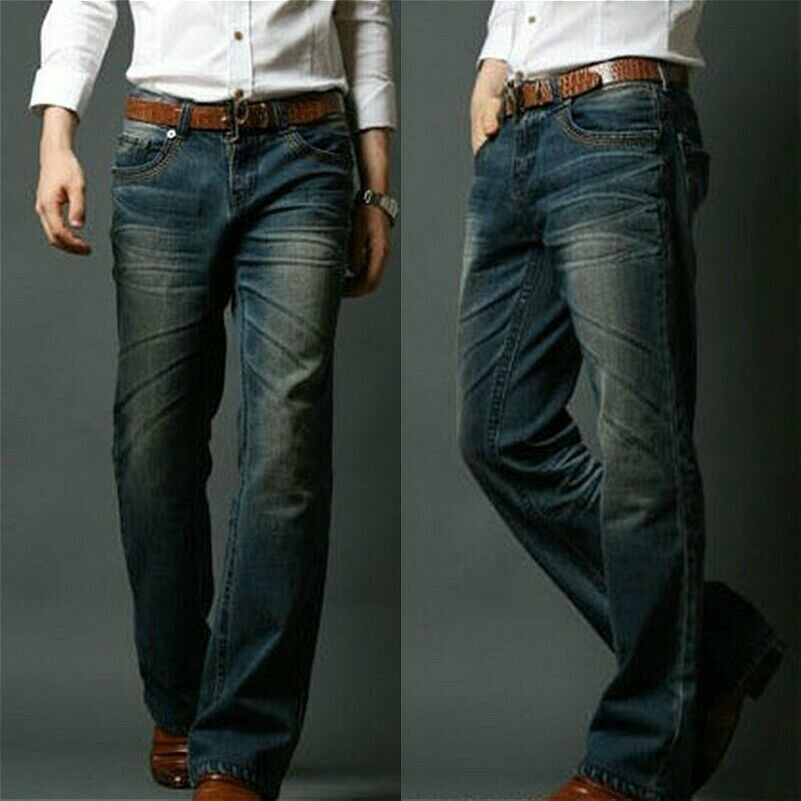 Hommes Patte D’Éléphant Jean Vintage 60s 70s Évasé Pantalon Long Slim