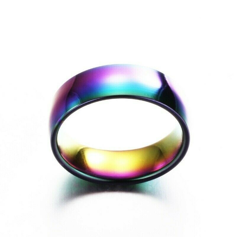 2 X Bunt Regenbogen Ring Band Pride Vergoldet Schmuck Hochzeit Titan Edelstahl