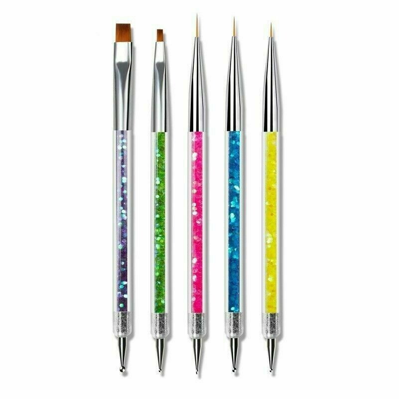 5 X Nail Art Dotting Stift 2 Weg DIY Maniküre Bürsten Werkzeuge UV Gel Bemalen