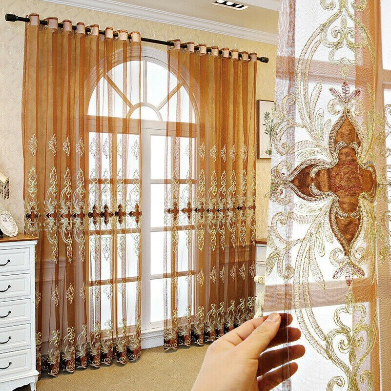 Lace Embroidered Tulle Fabric for Curtain Luxury Sheer Voile Drape Semi-finished