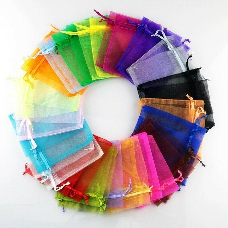 100 Pz Misto Colore Sacchetti 9 12cm Organza Coulisse Regalo Festa Decorazione