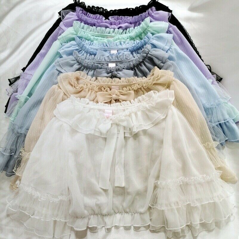 Camicia Lolita Da Donna Ruffle Chiffon Top Blusa Maniche Svasate Retro Cosplay