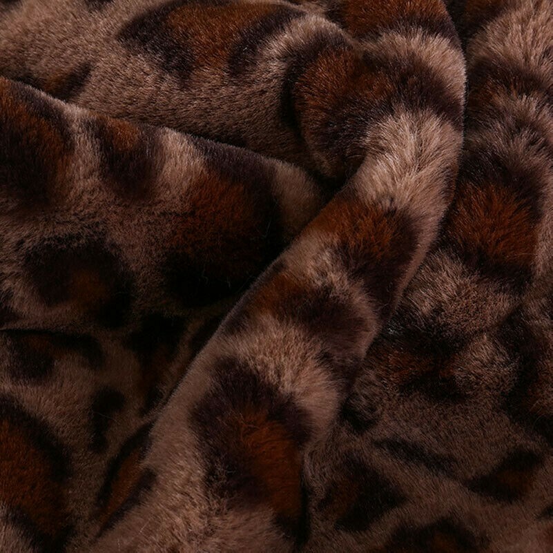 Leopard Print Faux Rabbit Fur Fabirc Fluffy for Scarf Coat Bag Cloth Cushion