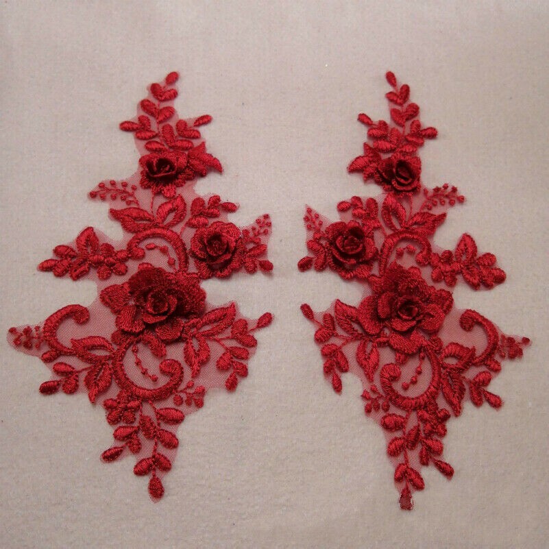 1Pair 3D Applique Lace Flower Floral Embroidery Patch Trim DIY Wedding Dress