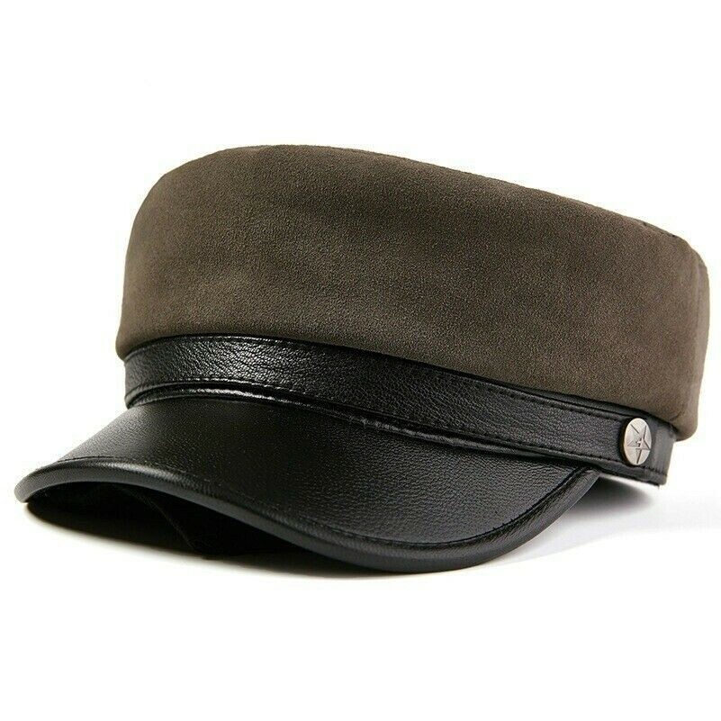 Men Lady Sheepskin Leather Military Cap Hat Mariner Breton Fiddler Sailor