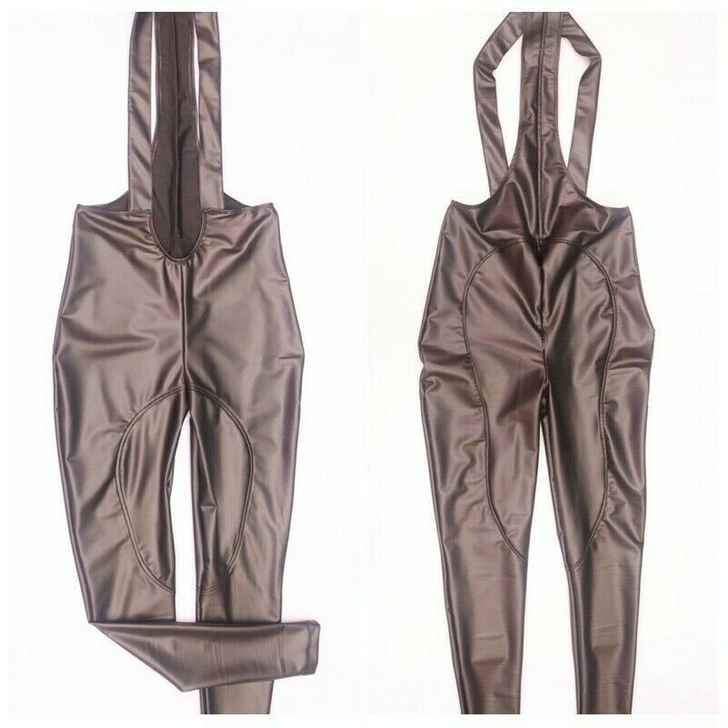 Herren Kunst Latex Overall Elasthan Strumpfhalter Hose Catsuit Cosplay