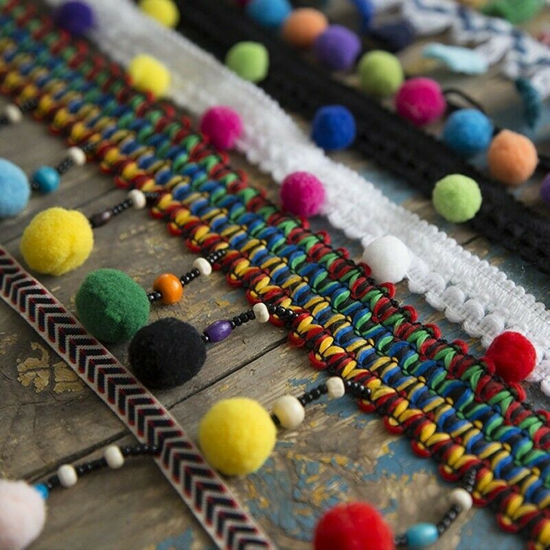 Curtian Tassel Pom Bead Fringe Bobble Trimming Braid Ribbon Cushion Decor