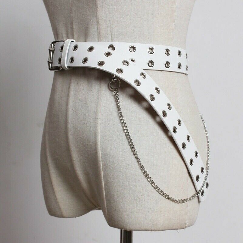 Donna Simil Similpelle Cintura Cintura Occhiello Metallo Catena Punk Gotico