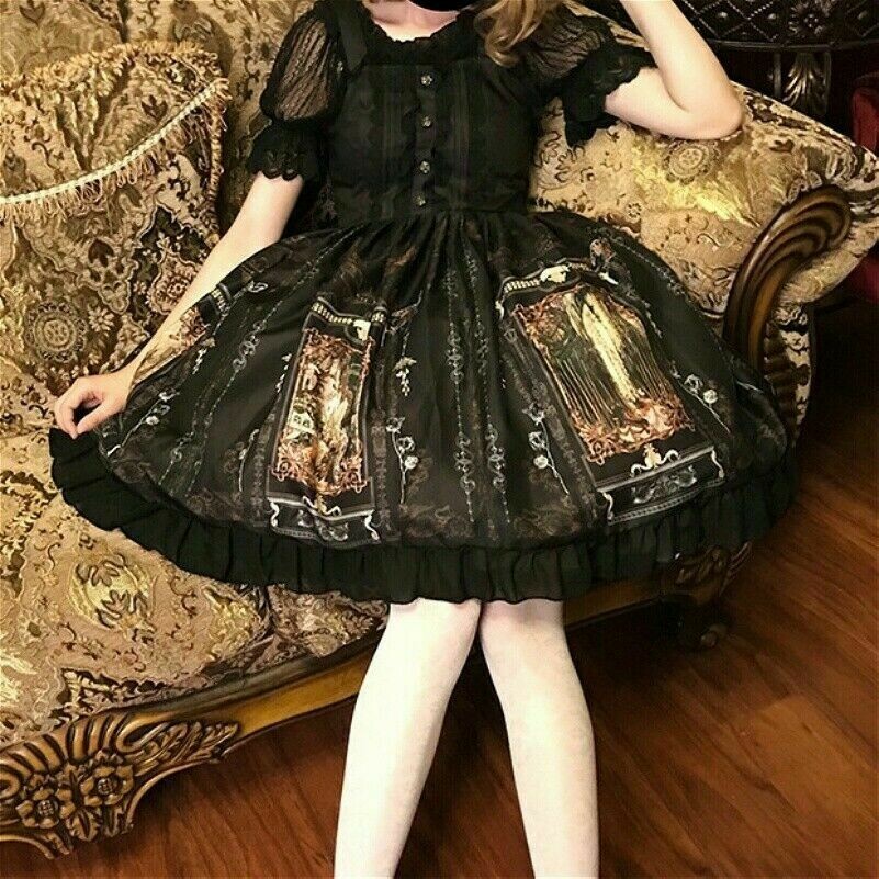Damen Lolita Plissiertes Kleid Rüschen Pullover Rock Japanisch Gothic Kawaii Süß
