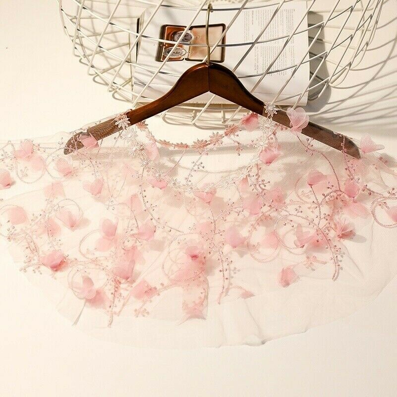 Women Mesh Lace Cape Bolero Bridal Wedding 3D Floral Shrug Cloak Wrap Shawl
