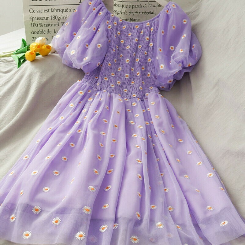 women-off-shoulder-dress-floral-daisy-ruffle-mesh-lolita-puff-sleeve-midi