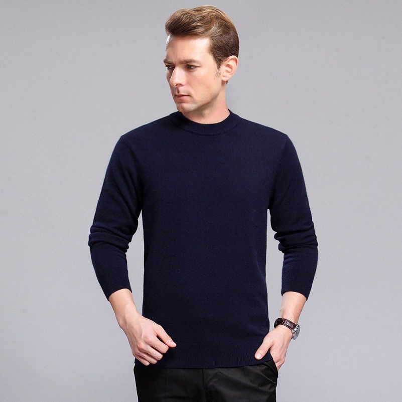 Laine Hommes Pull Pull Manches Longues Haut Chaude Ras de Cou Couleur Unie