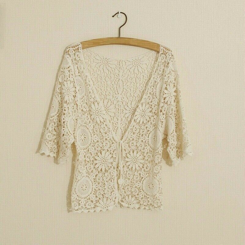 Lady Crochet Lace Cardigans Hollow Shrug Bolero Tops Sexy Jacket Cover Up Blouse