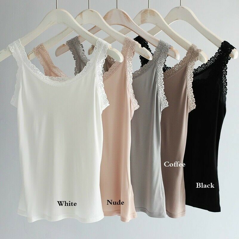 Women Knit Silk Tank Top Camisole Floral Lace Strap Stretch Vest Undershirt