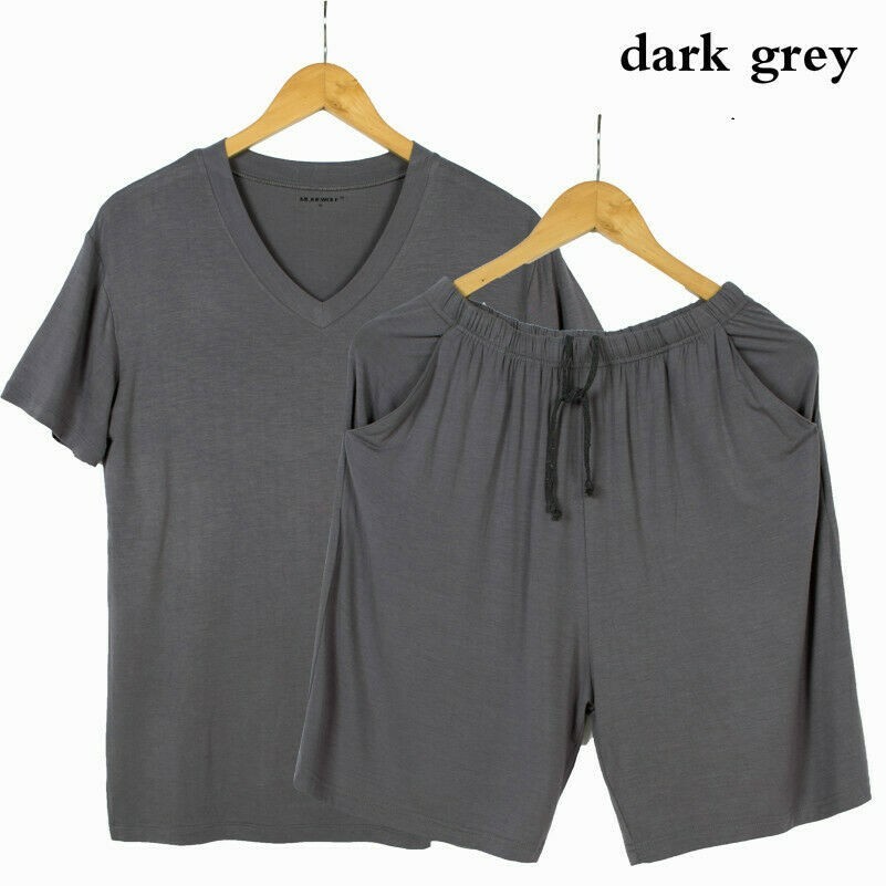 Men Modal Pajamas Sets Nightwear Loungewear Casual Over Size V Neck Fashion