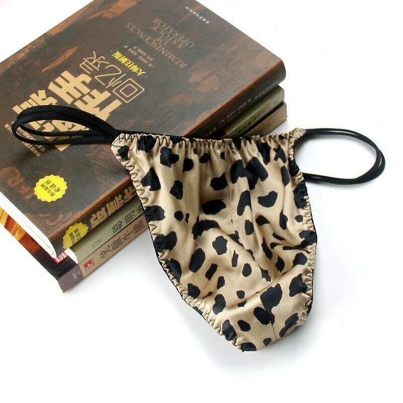 Men Gay Silk Thong Briefs Underwear G String T Back Low Waist Floral Leopard
