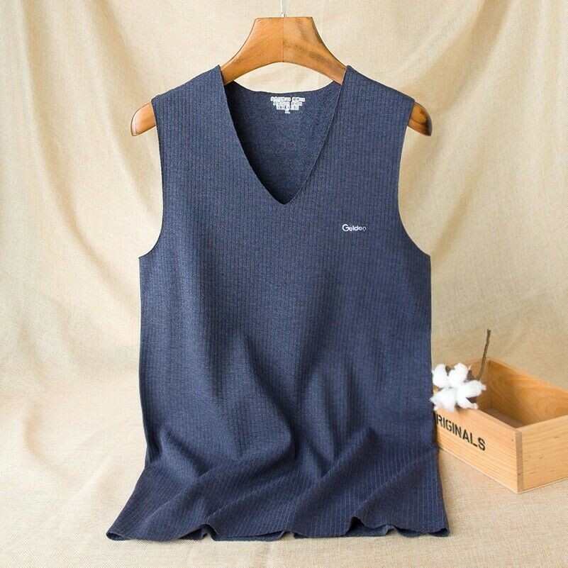 1X Men Knitted V Neck Thermal Vest Tank Top Undershirt Winter Warm Waistcoat New