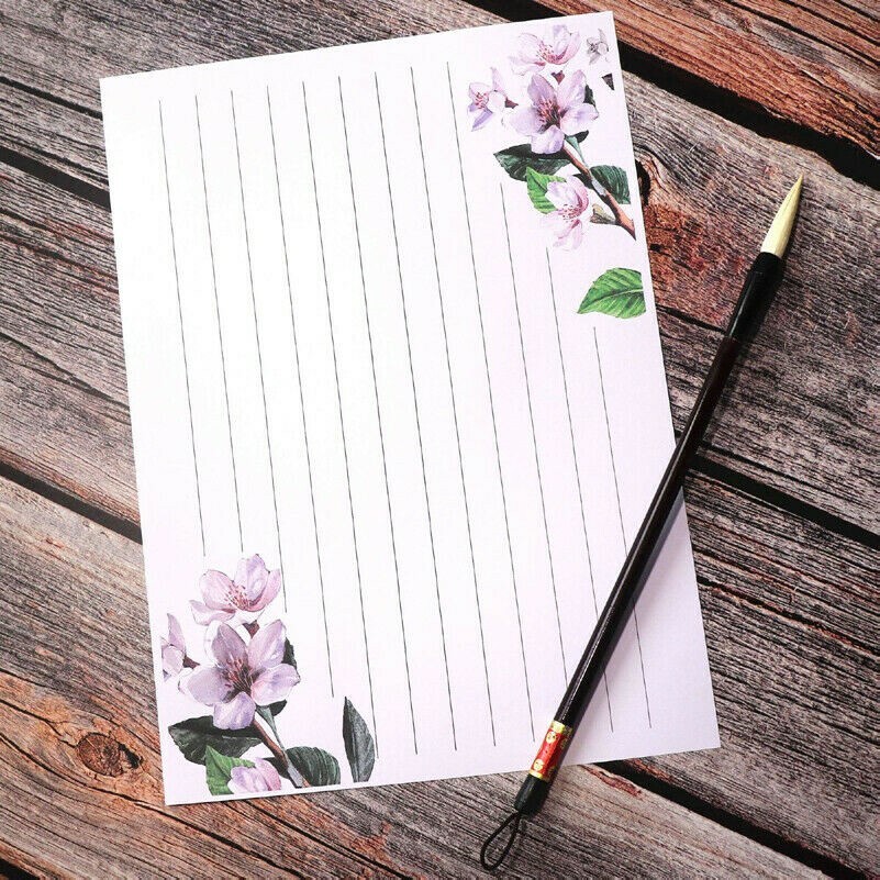 8X Brief Schreiben Papier Umschlag Set Blumenaufdruck Schreibwaren Chinesische