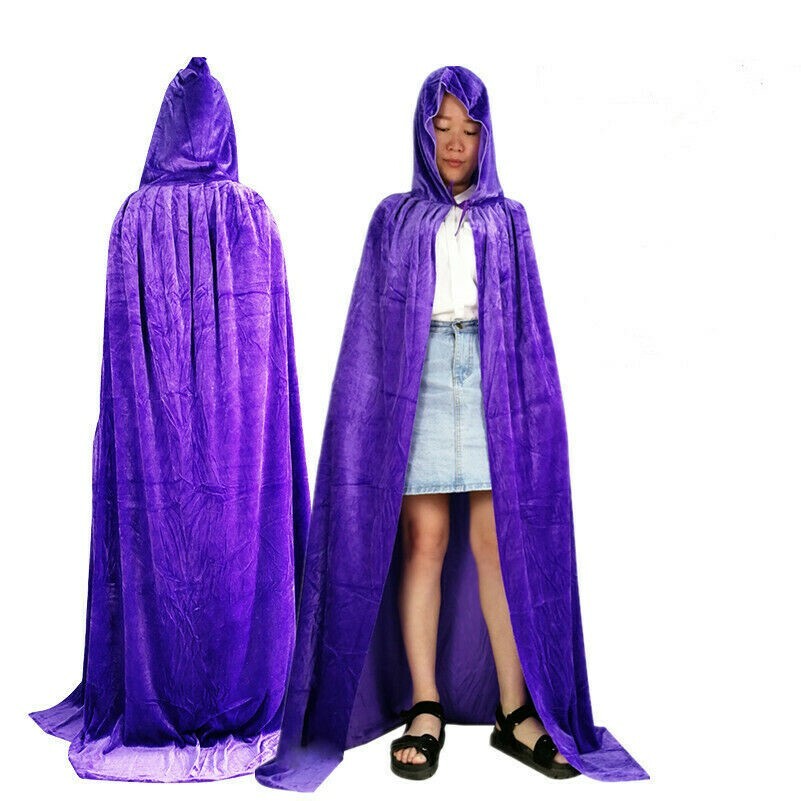 Velvet Cloak Cosplay Halloween Fancy Dress Medieval Vampire Cape Long Hood SHP