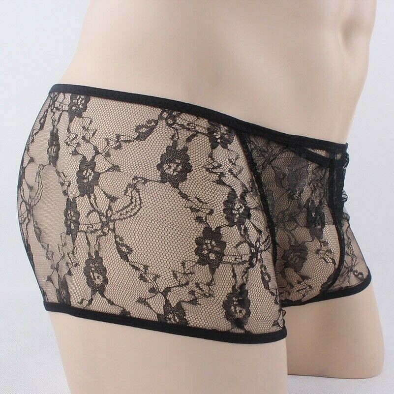 Homme Boxer Trunk Short Doux Soie Glace Sous-Vêtement Dentelle Taille Basse Slip